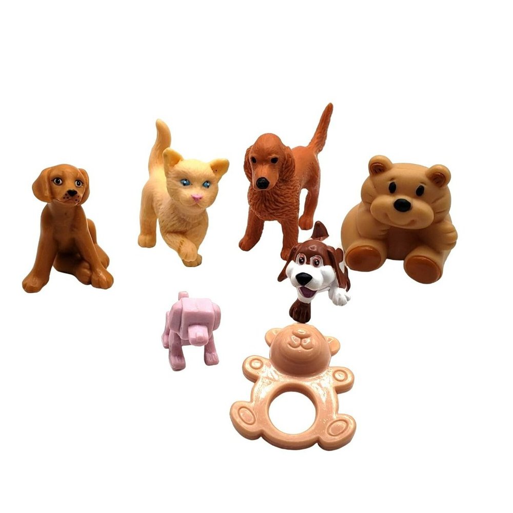Barbie 7pc Lot Animals Pets Replacement Doll House Diorama Cat Dog Bear